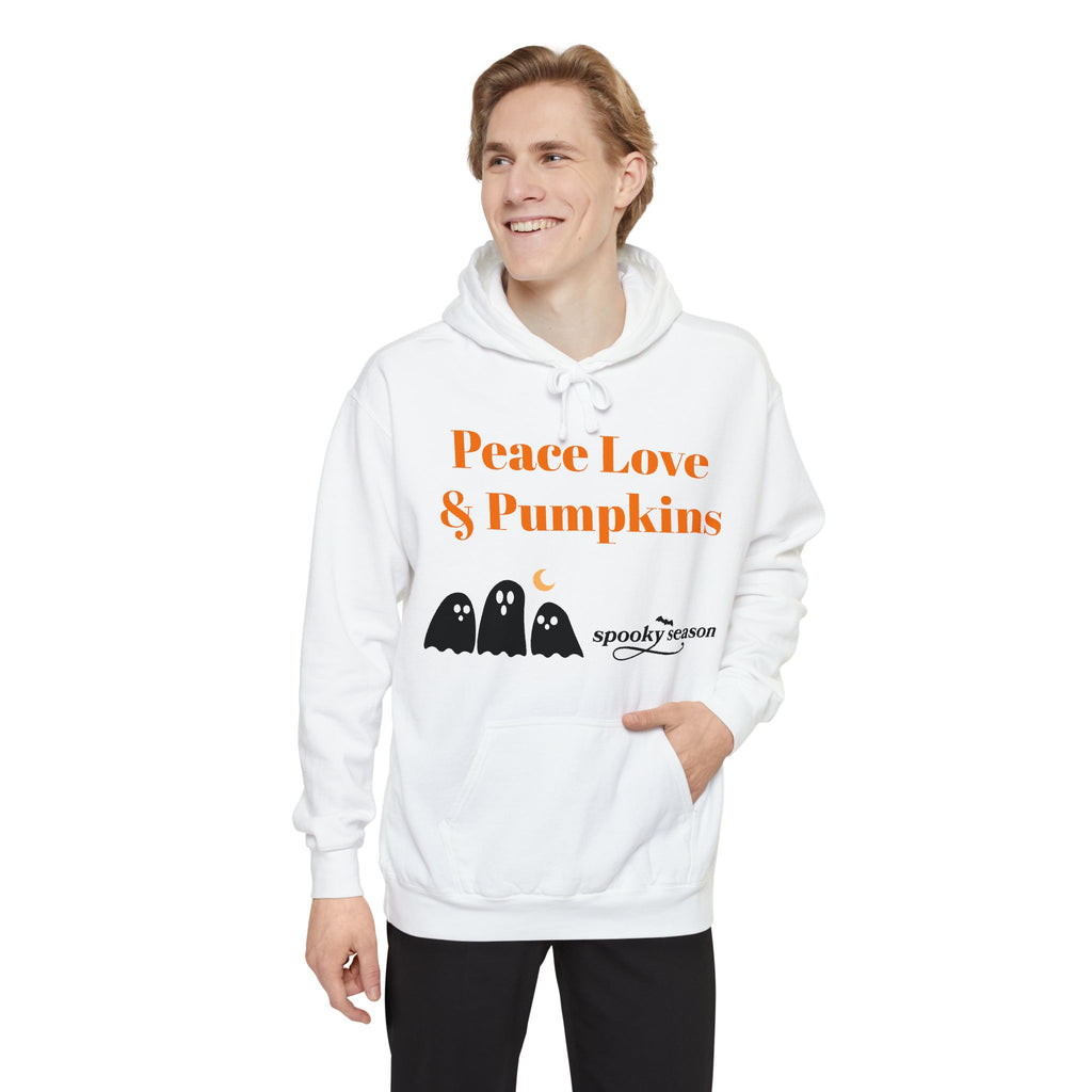 Halloween Hoodie — "Peace Love & Pumpkins" Ghosts Spooky Season Pullover