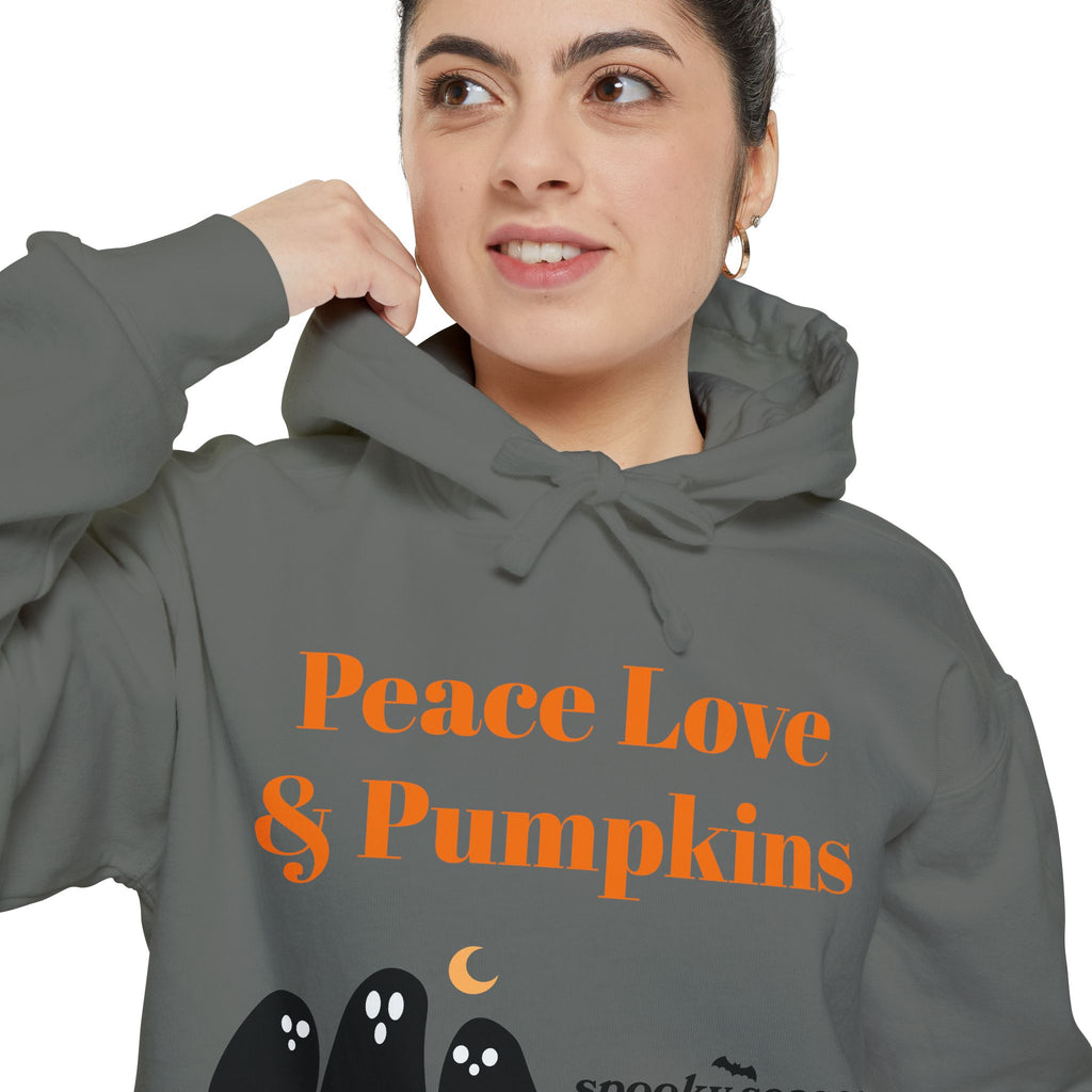 Halloween Hoodie — "Peace Love & Pumpkins" Ghosts Spooky Season Pullover