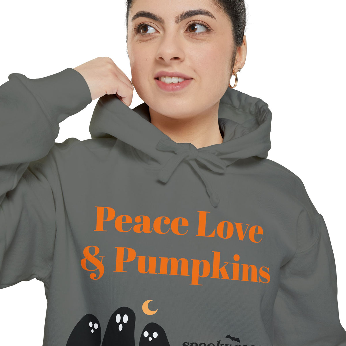 Halloween Hoodie — "Peace Love & Pumpkins" Ghosts Spooky Season Pullover