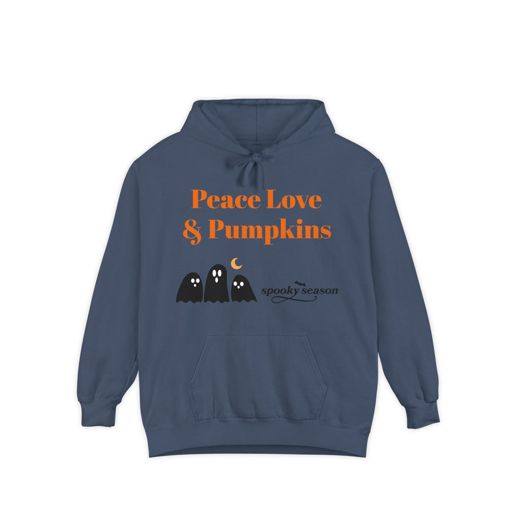 Halloween Hoodie — "Peace Love & Pumpkins" Ghosts Spooky Season Pullover