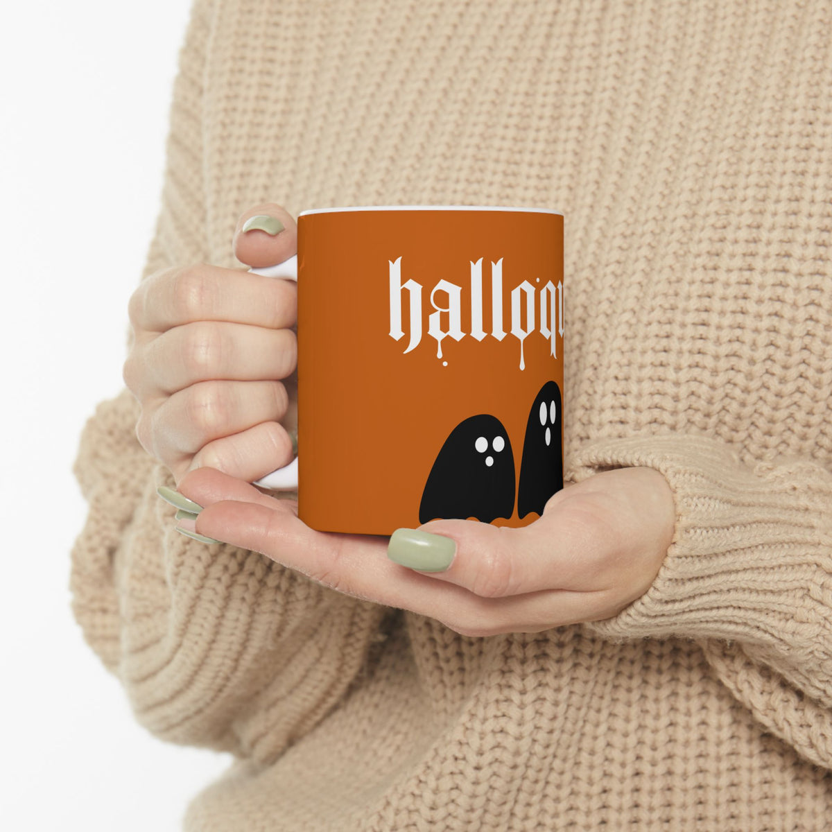 Halloween Ghosts Ceramic Mug — Orange 'Halloqueen' 11oz & 15oz