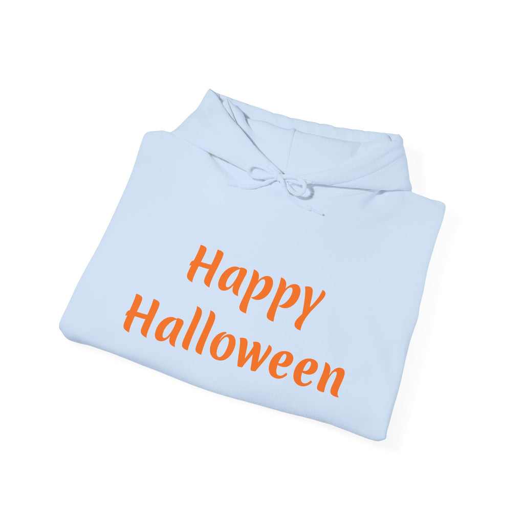 Halloween Hoodie — "Happy Halloween" & "Trick or Treat Give Me Something Good to Eat" Pumpkin & Ghost Sleeve Sweatshirt