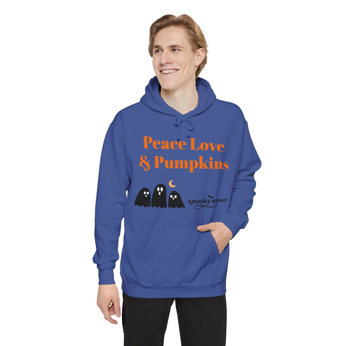 Halloween Hoodie — "Peace Love & Pumpkins" Ghosts Spooky Season Pullover