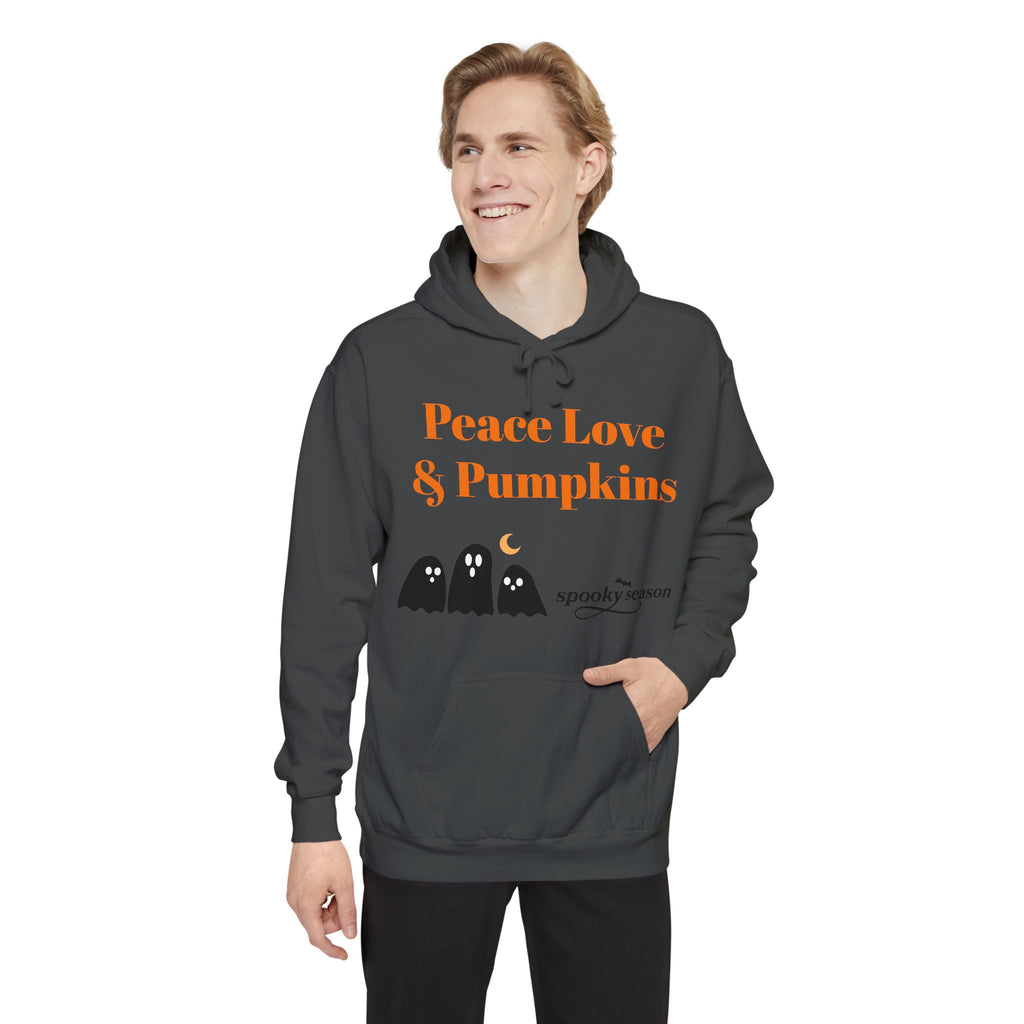 Halloween Hoodie — "Peace Love & Pumpkins" Ghosts Spooky Season Pullover