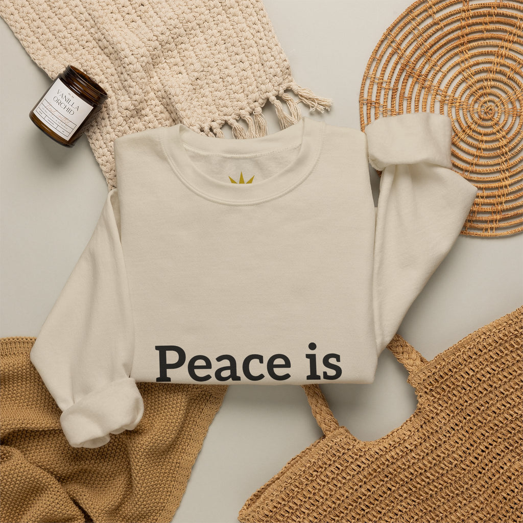 Crewneck Sweatshirt — "Peace is Freedom / Love Always Wins" Inspirational Heart Sleeve Pullover