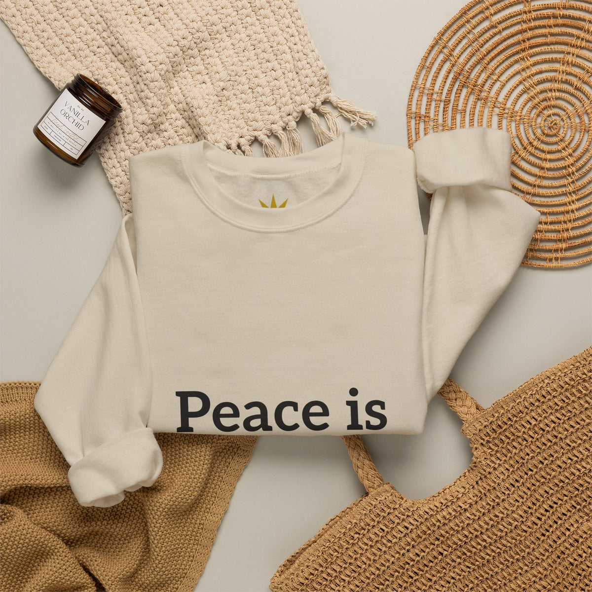 Crewneck Sweatshirt — "Peace is Freedom / Love Always Wins" Inspirational Heart Sleeve Pullover
