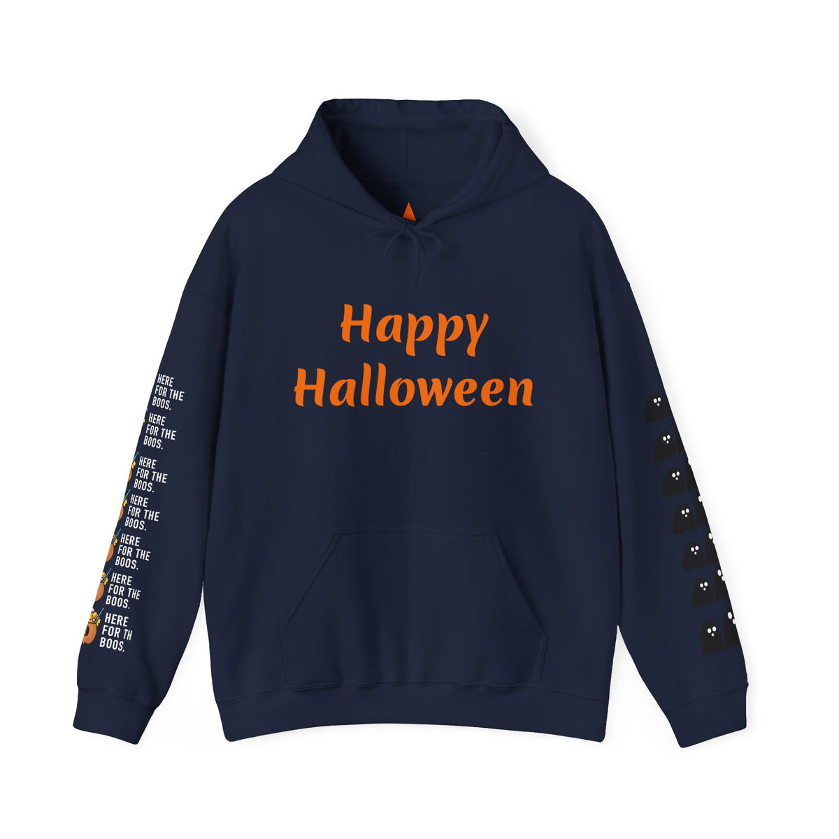 Halloween Hoodie — "Happy Halloween" & "Trick or Treat Give Me Something Good to Eat" Pumpkin & Ghost Sleeve Sweatshirt