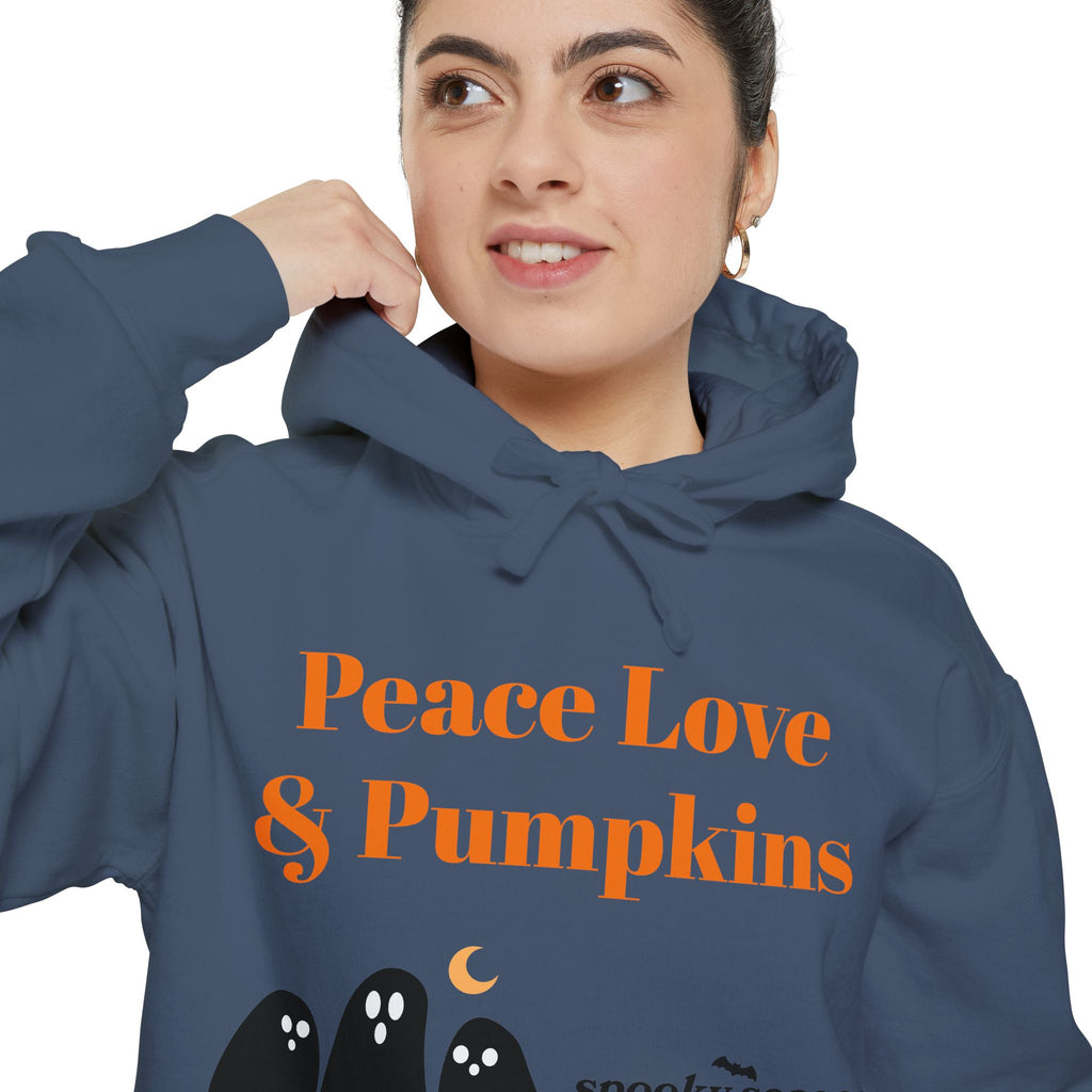Halloween Hoodie — "Peace Love & Pumpkins" Ghosts Spooky Season Pullover