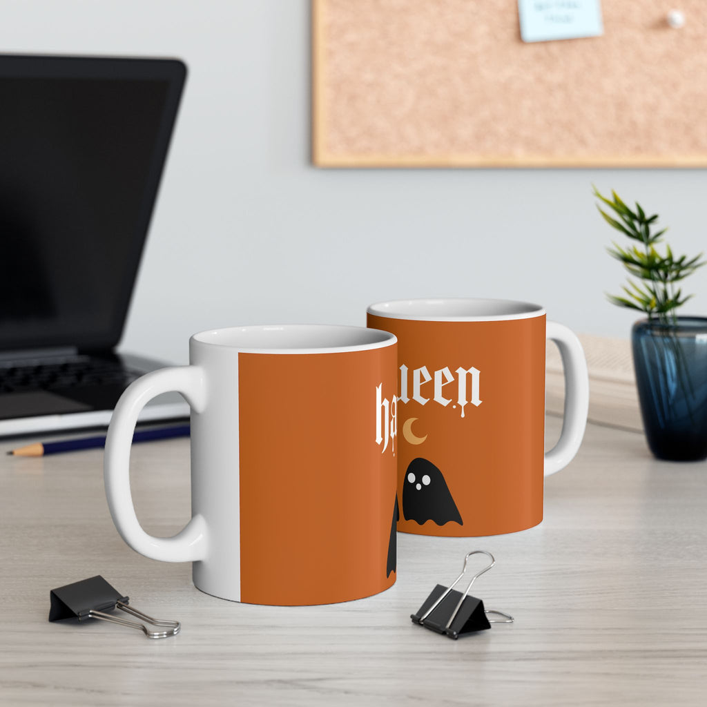 Halloween Ghosts Ceramic Mug — Orange 'Halloqueen' 11oz & 15oz