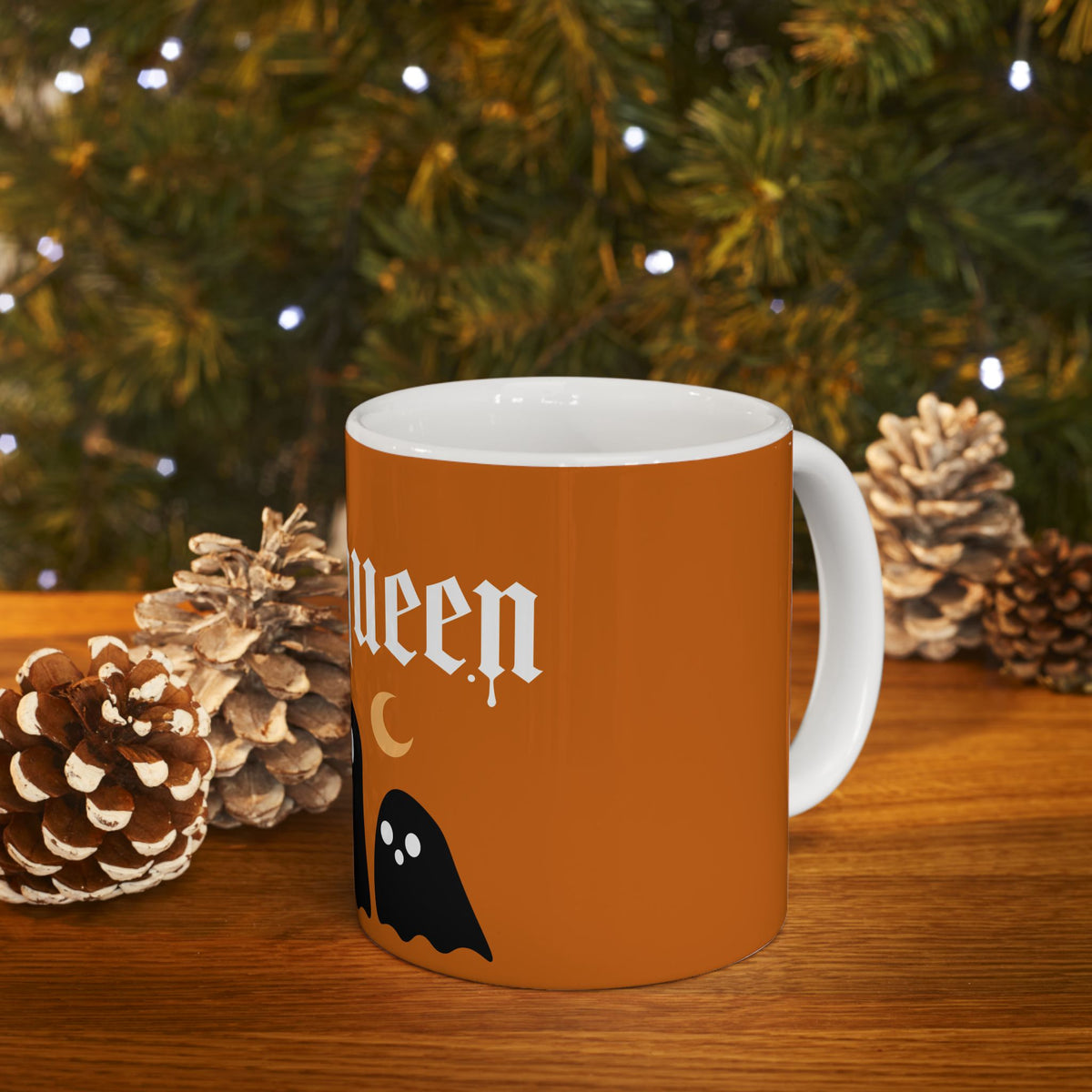 Halloween Ghosts Ceramic Mug — Orange 'Halloqueen' 11oz & 15oz