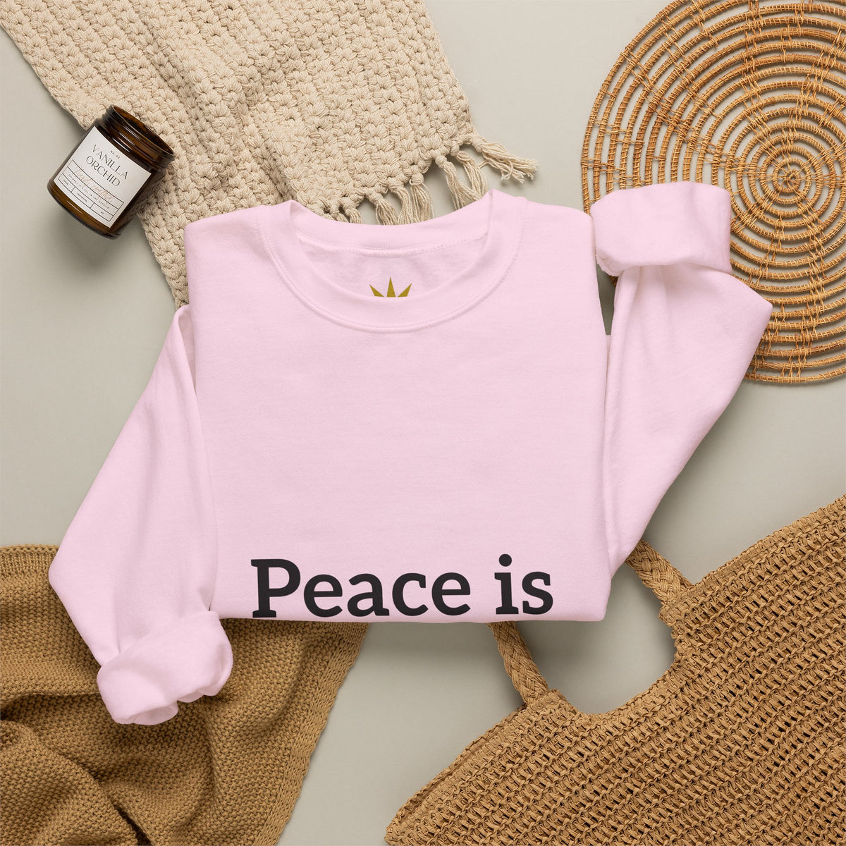Crewneck Sweatshirt — "Peace is Freedom / Love Always Wins" Inspirational Heart Sleeve Pullover