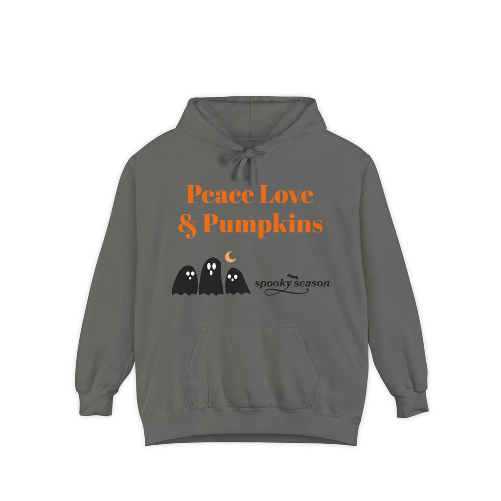 Halloween Hoodie — "Peace Love & Pumpkins" Ghosts Spooky Season Pullover