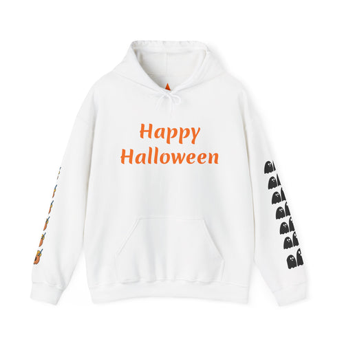 Copy of Halloween Hoodie — "Happy Halloween" & "Trick or Treat Give Me Something Good to Eat" Pumpkin & Ghost Sleeve Sweatshirt