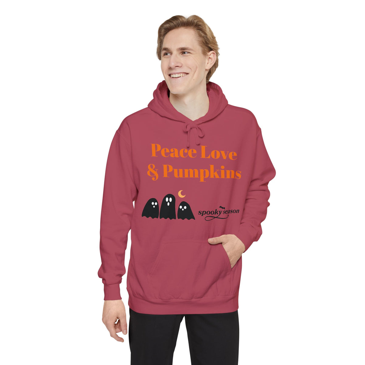 Halloween Hoodie — "Peace Love & Pumpkins" Ghosts Spooky Season Pullover