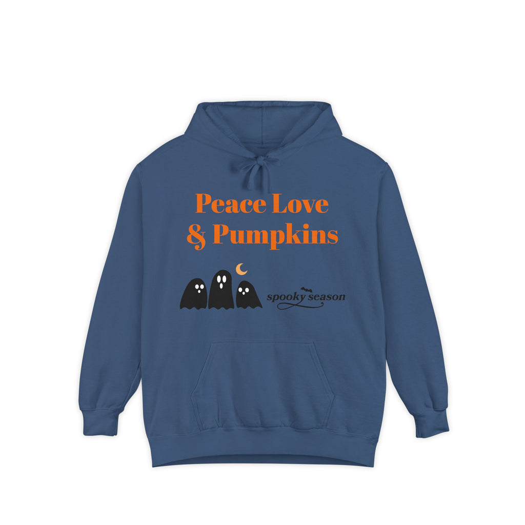 Halloween Hoodie — "Peace Love & Pumpkins" Ghosts Spooky Season Pullover