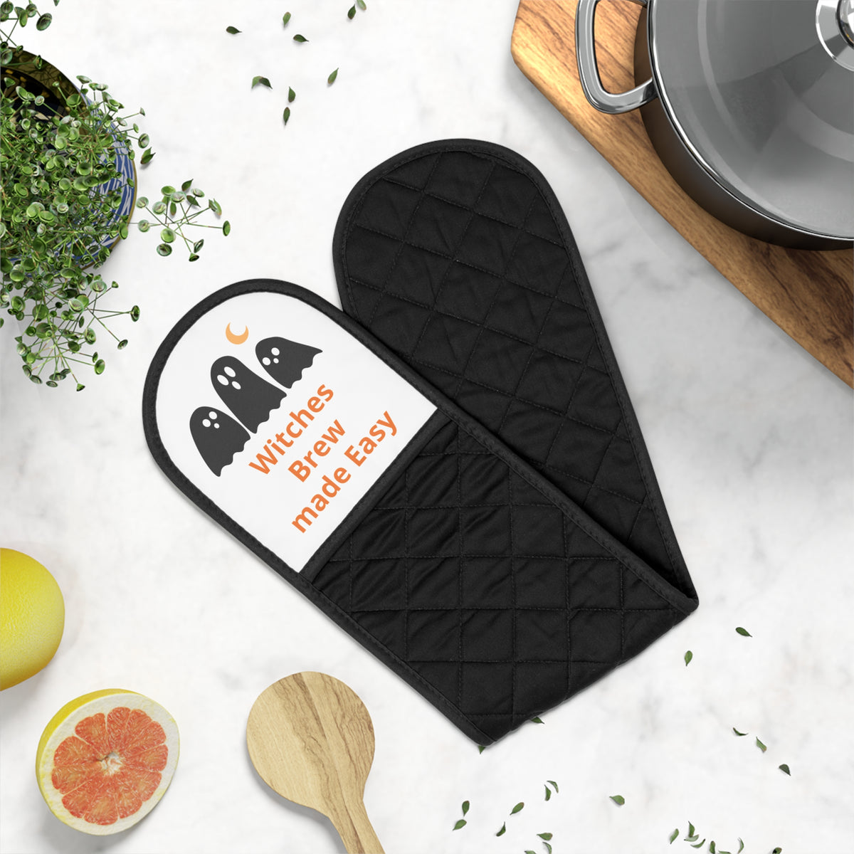 Halloween Oven Mitts - 'Witches made easy' Double Oven Glove, Pumpkin & Ghost Kitchen Protector