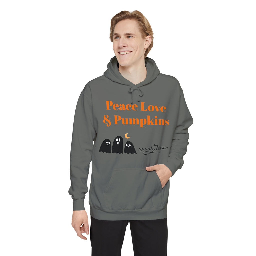 Halloween Hoodie — "Peace Love & Pumpkins" Ghosts Spooky Season Pullover