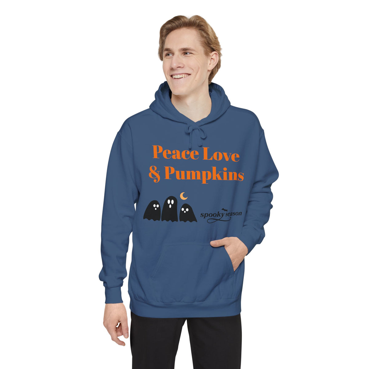 Halloween Hoodie — "Peace Love & Pumpkins" Ghosts Spooky Season Pullover