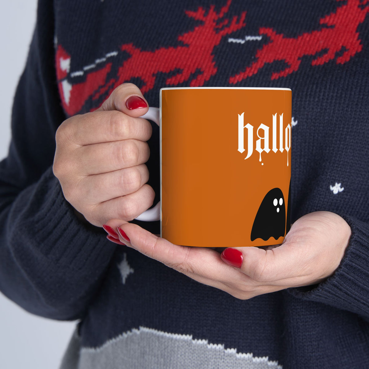 Halloween Ghosts Ceramic Mug — Orange 'Halloqueen' 11oz & 15oz