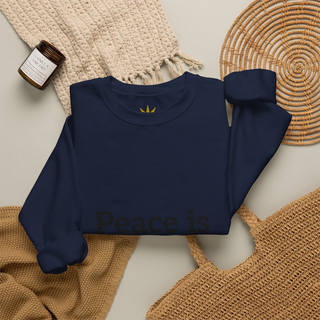 Crewneck Sweatshirt — "Peace is Freedom / Love Always Wins" Inspirational Heart Sleeve Pullover
