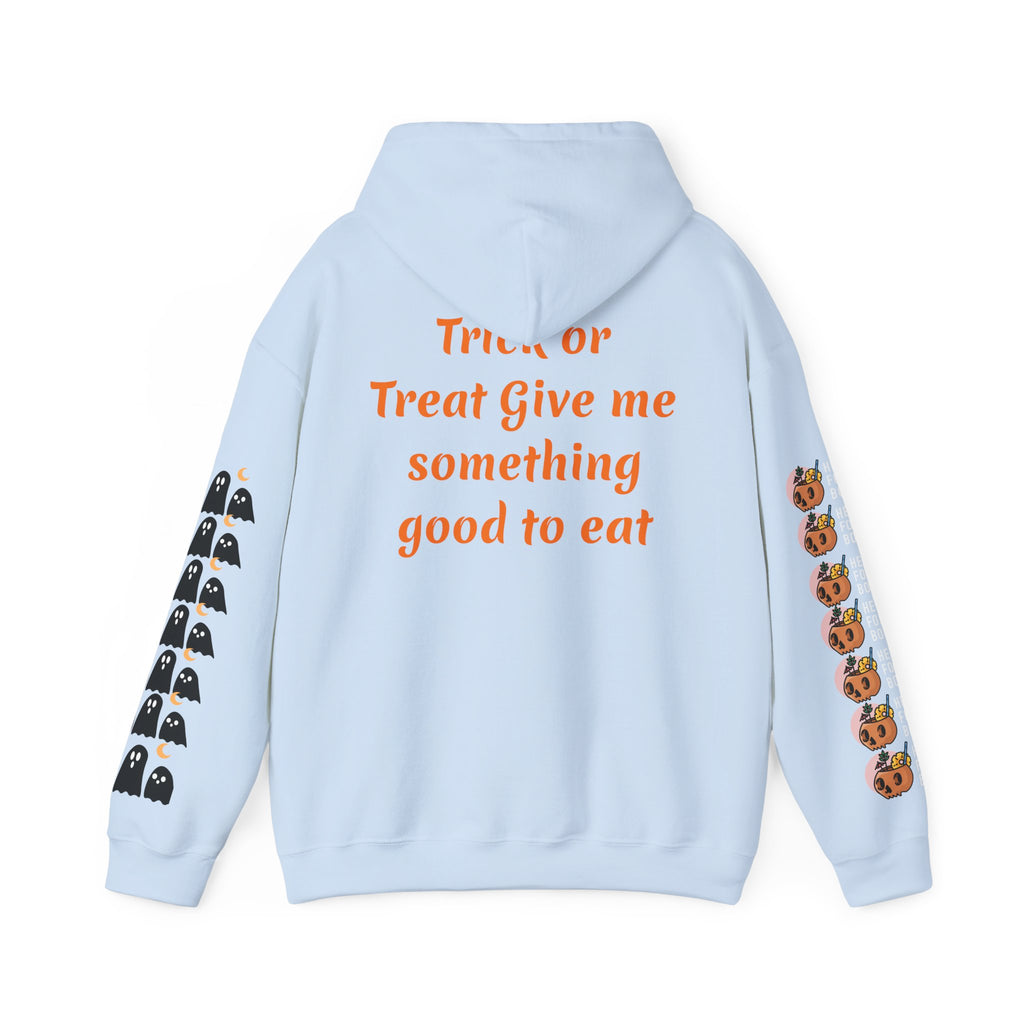 Copy of Halloween Hoodie — "Happy Halloween" & "Trick or Treat Give Me Something Good to Eat" Pumpkin & Ghost Sleeve Sweatshirt