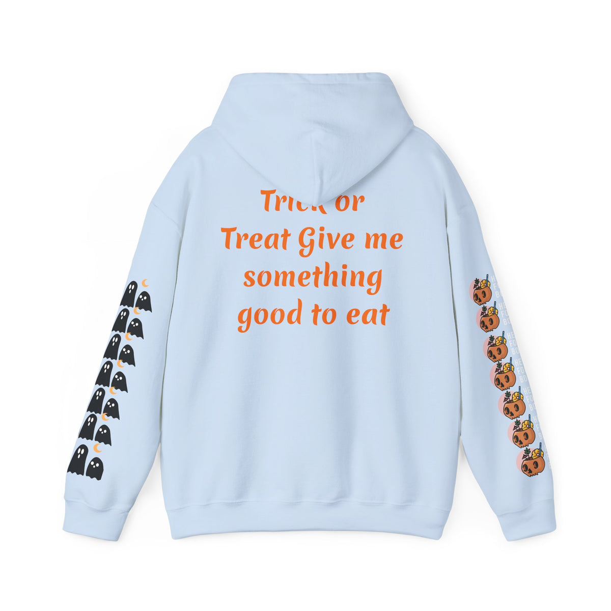 Copy of Halloween Hoodie — "Happy Halloween" & "Trick or Treat Give Me Something Good to Eat" Pumpkin & Ghost Sleeve Sweatshirt