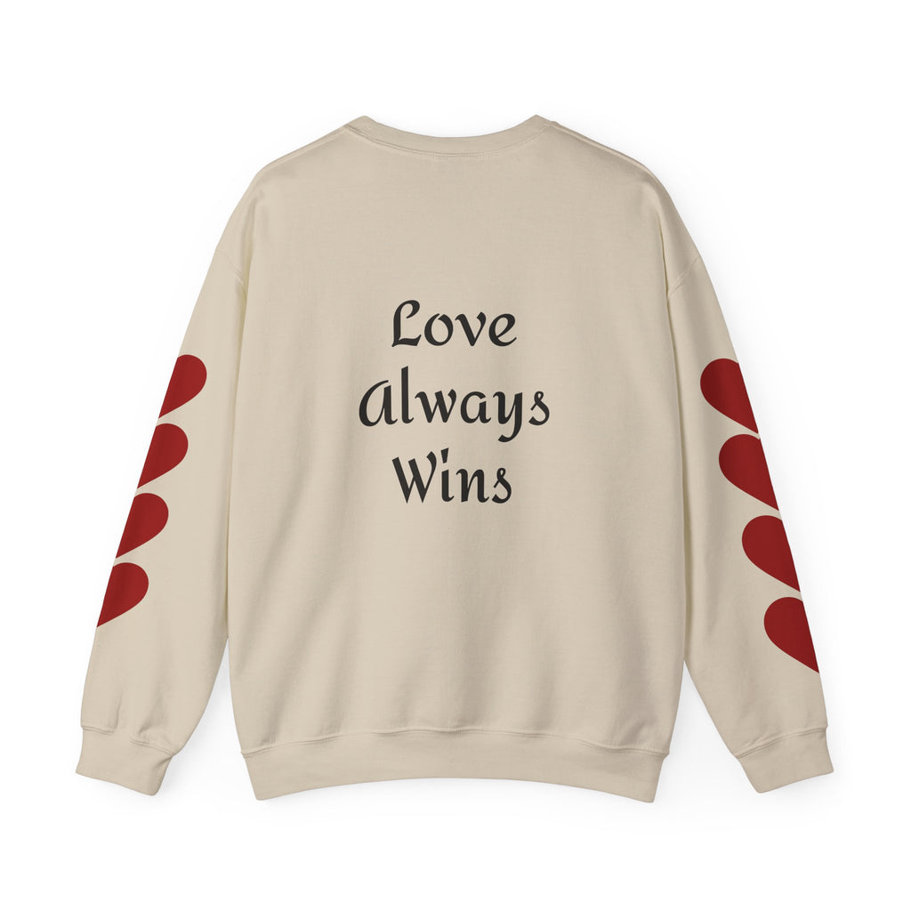 Crewneck Sweatshirt — "Peace is Freedom / Love Always Wins" Inspirational Heart Sleeve Pullover