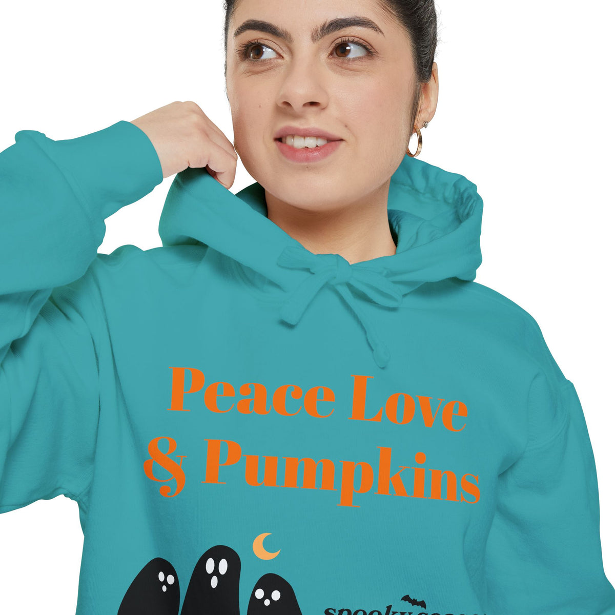 Halloween Hoodie — "Peace Love & Pumpkins" Ghosts Spooky Season Pullover