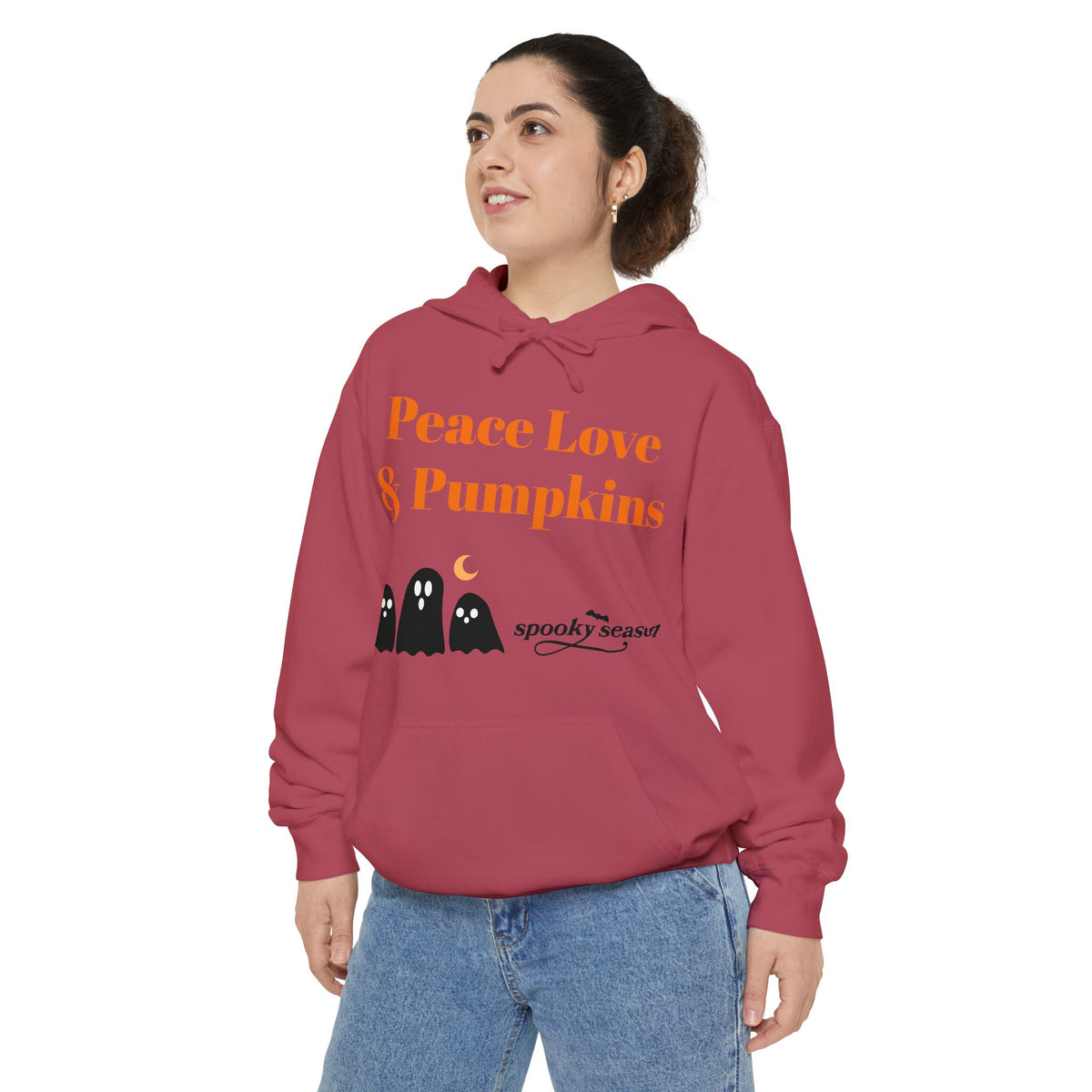 Halloween Hoodie — "Peace Love & Pumpkins" Ghosts Spooky Season Pullover