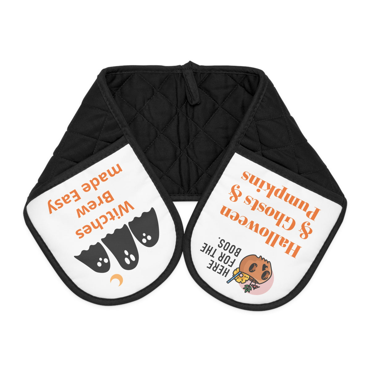 Halloween Oven Mitts - 'Witches made easy' Double Oven Glove, Pumpkin & Ghost Kitchen Protector