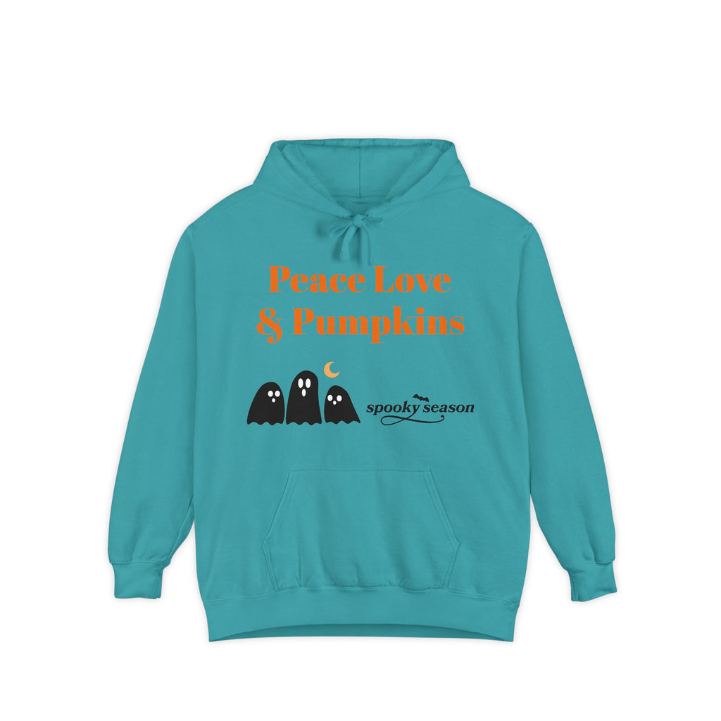 Halloween Hoodie — "Peace Love & Pumpkins" Ghosts Spooky Season Pullover