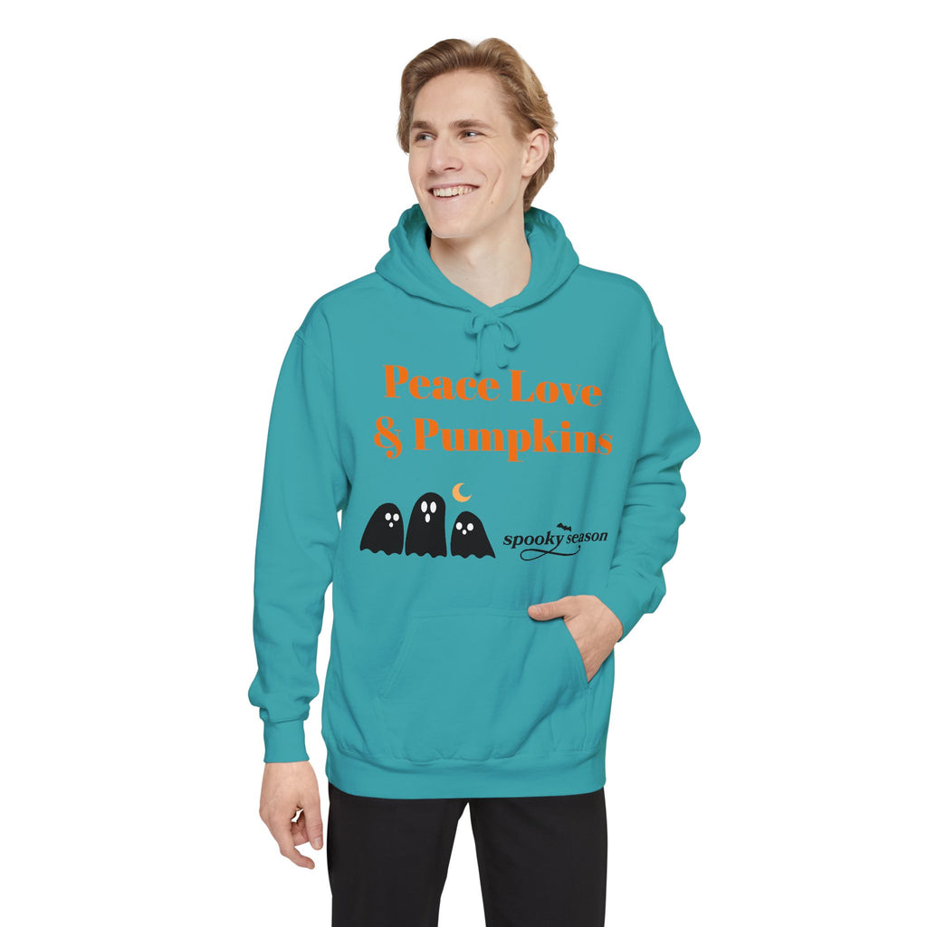 Halloween Hoodie — "Peace Love & Pumpkins" Ghosts Spooky Season Pullover