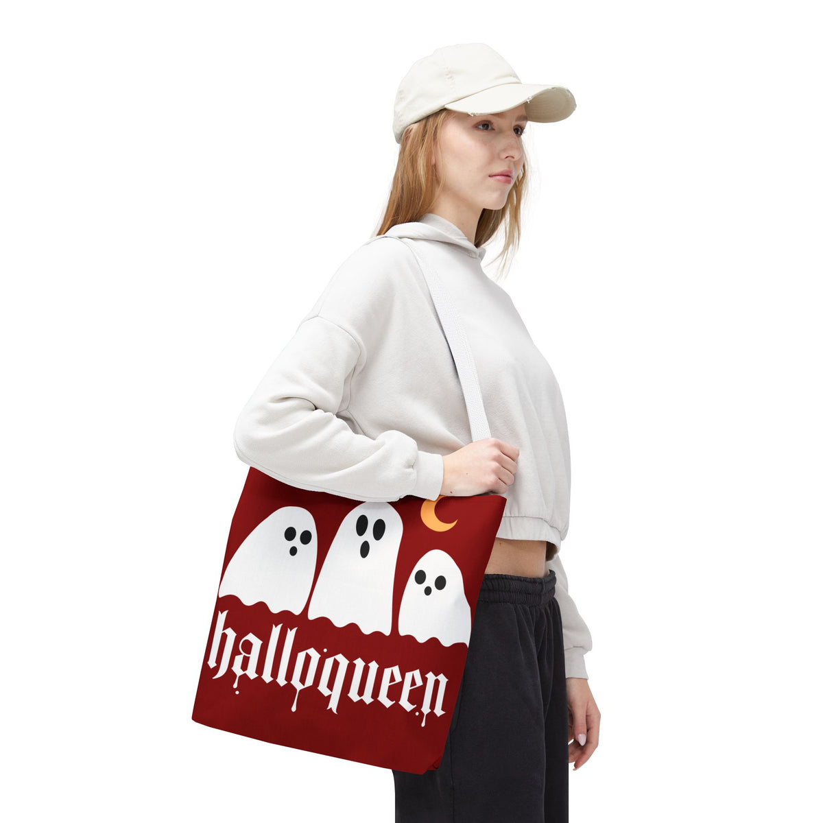 Halloween Tote Bag - "Halloqueen" & "Here for the Boos" Spooky Season All-Over Print