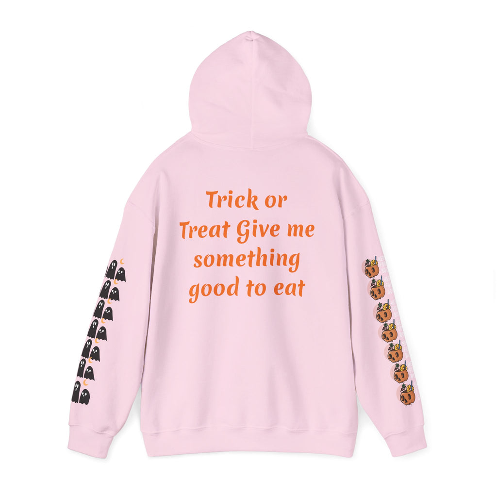 Copy of Halloween Hoodie — "Happy Halloween" & "Trick or Treat Give Me Something Good to Eat" Pumpkin & Ghost Sleeve Sweatshirt