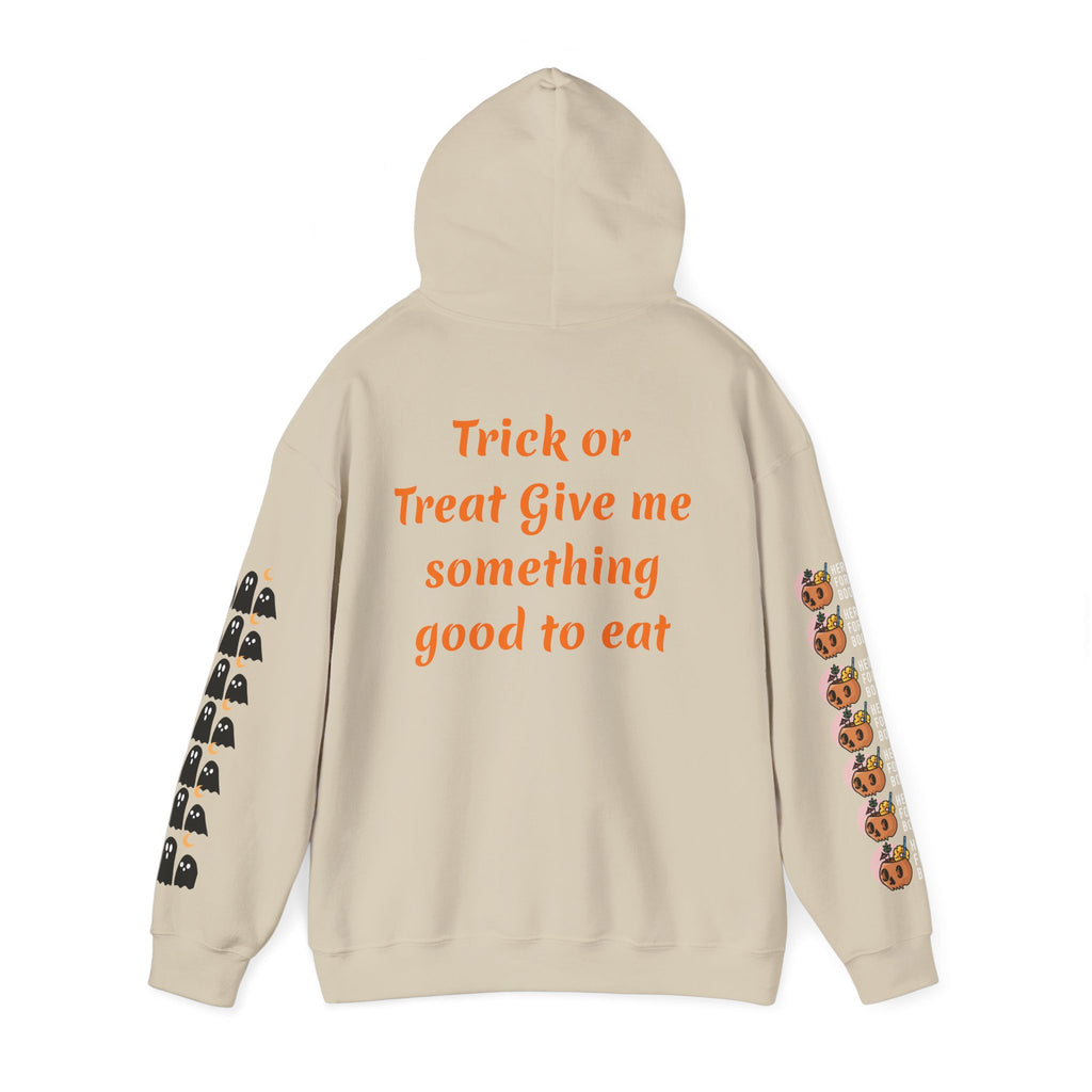 Copy of Halloween Hoodie — "Happy Halloween" & "Trick or Treat Give Me Something Good to Eat" Pumpkin & Ghost Sleeve Sweatshirt