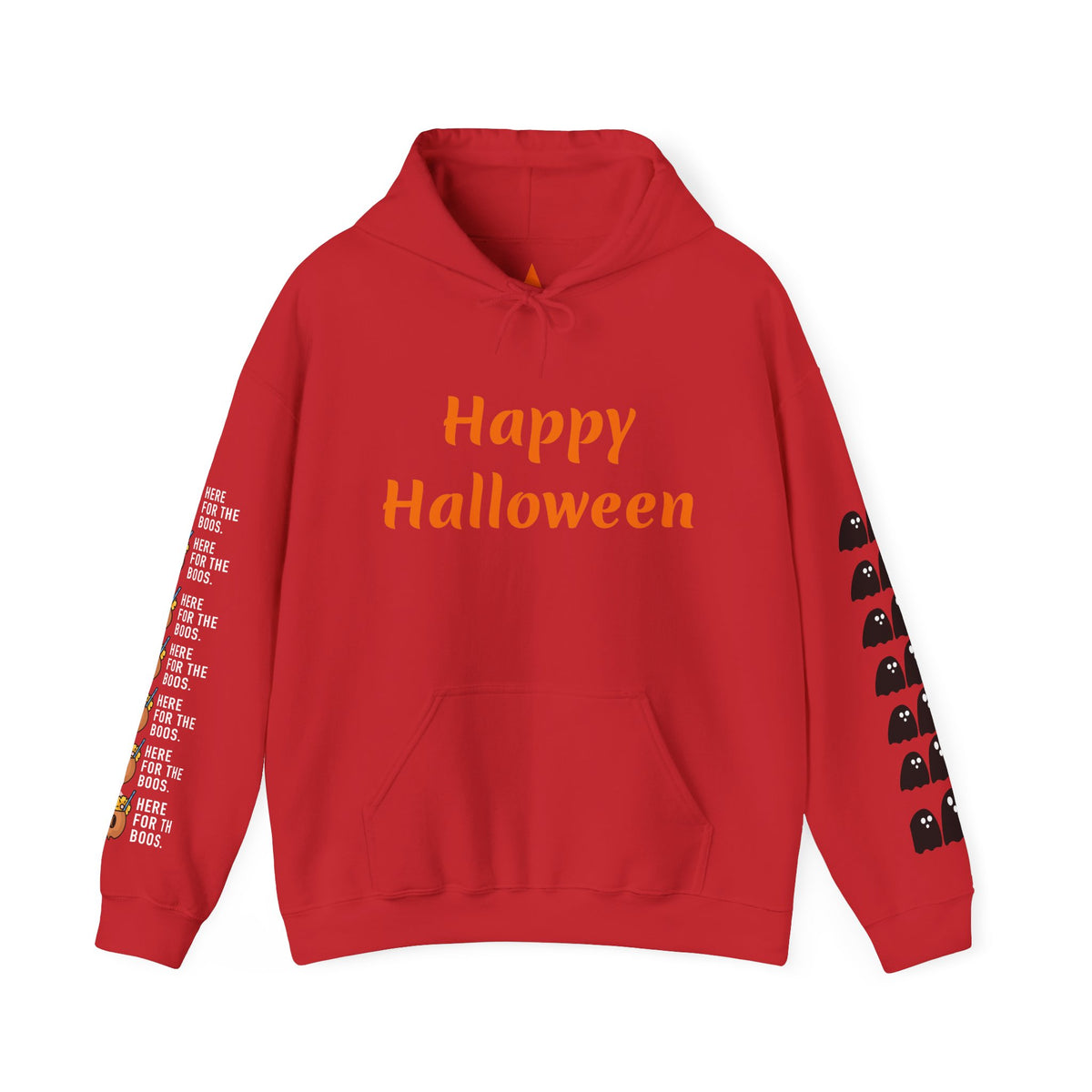 Halloween Hoodie — "Happy Halloween" & "Trick or Treat Give Me Something Good to Eat" Pumpkin & Ghost Sleeve Sweatshirt