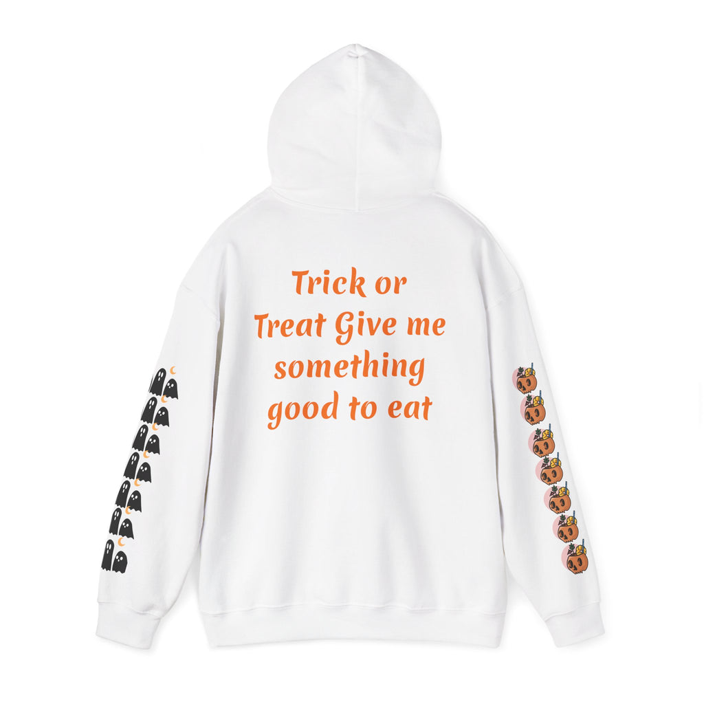 Copy of Halloween Hoodie — "Happy Halloween" & "Trick or Treat Give Me Something Good to Eat" Pumpkin & Ghost Sleeve Sweatshirt