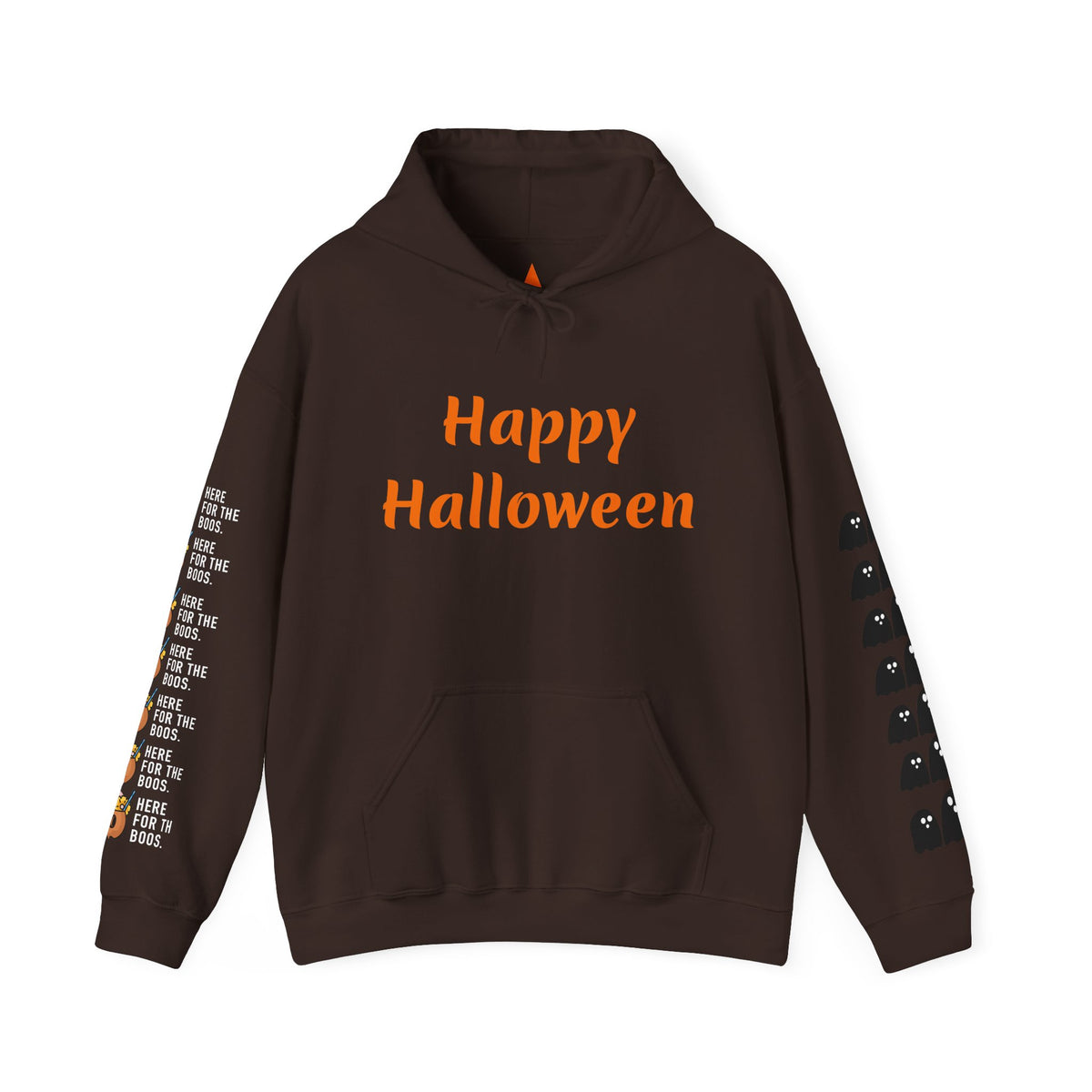 Halloween Hoodie — "Happy Halloween" & "Trick or Treat Give Me Something Good to Eat" Pumpkin & Ghost Sleeve Sweatshirt