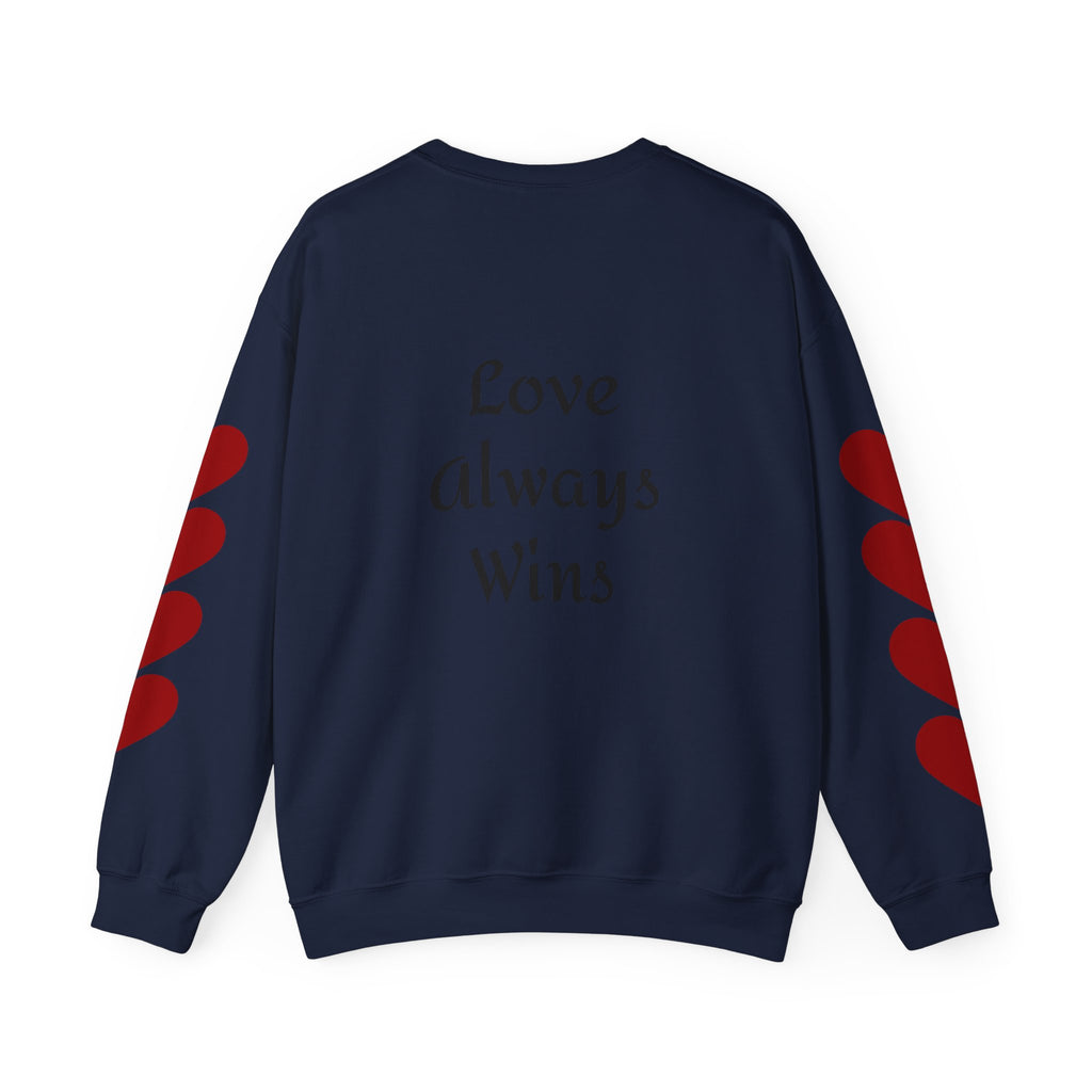 Crewneck Sweatshirt — "Peace is Freedom / Love Always Wins" Inspirational Heart Sleeve Pullover