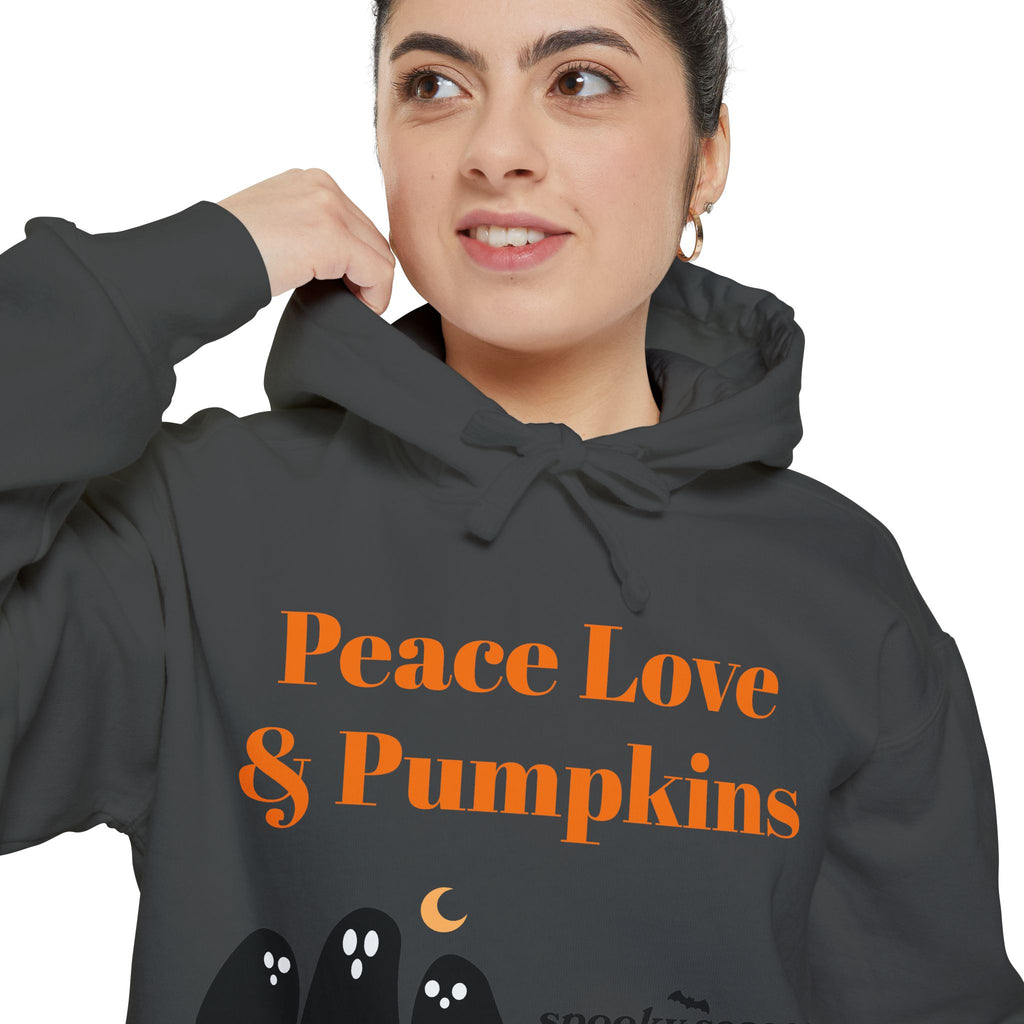 Halloween Hoodie — "Peace Love & Pumpkins" Ghosts Spooky Season Pullover