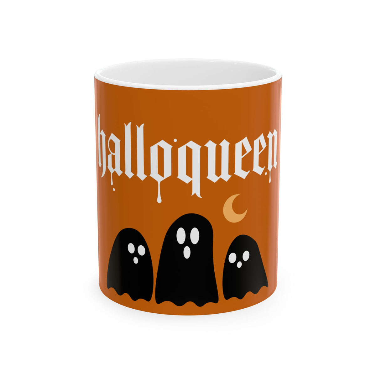 Halloween Ghosts Ceramic Mug — Orange 'Halloqueen' 11oz & 15oz