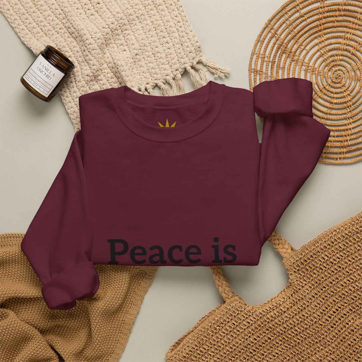 Crewneck Sweatshirt — "Peace is Freedom / Love Always Wins" Inspirational Heart Sleeve Pullover