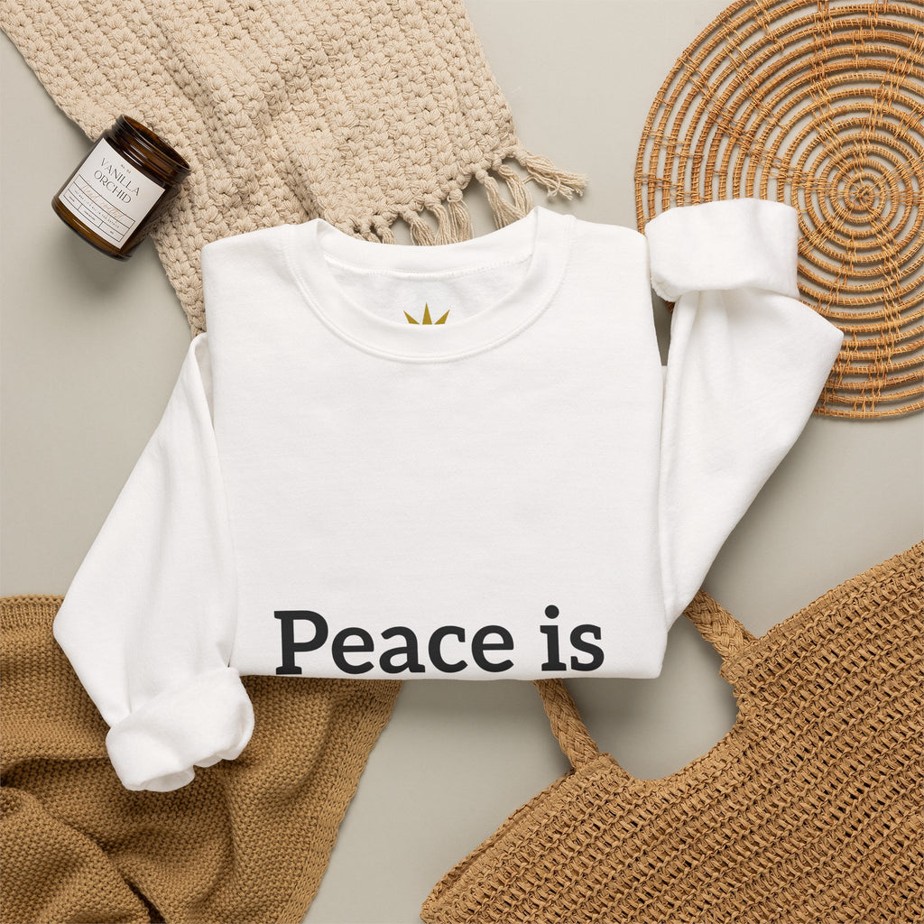 Crewneck Sweatshirt — "Peace is Freedom / Love Always Wins" Inspirational Heart Sleeve Pullover
