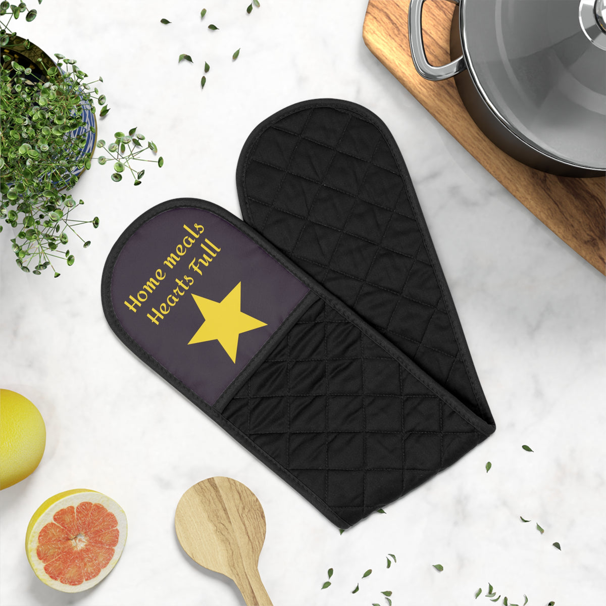 Double Oven Mitts Heat-Resistant Kitchen Sleeve — 'Cooking from the Heart' & 'Home with Heart' Decorative Design