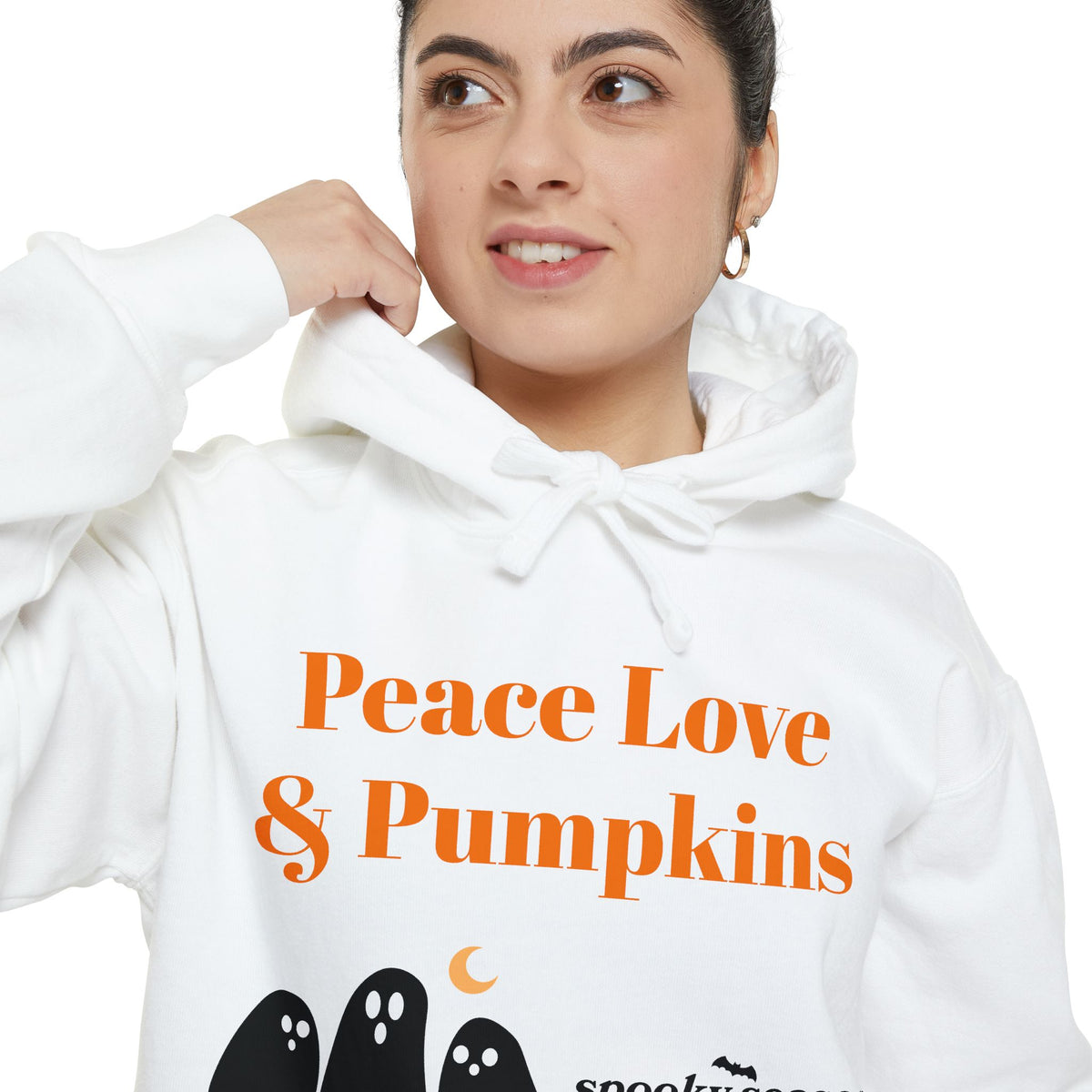 Halloween Hoodie — "Peace Love & Pumpkins" Ghosts Spooky Season Pullover