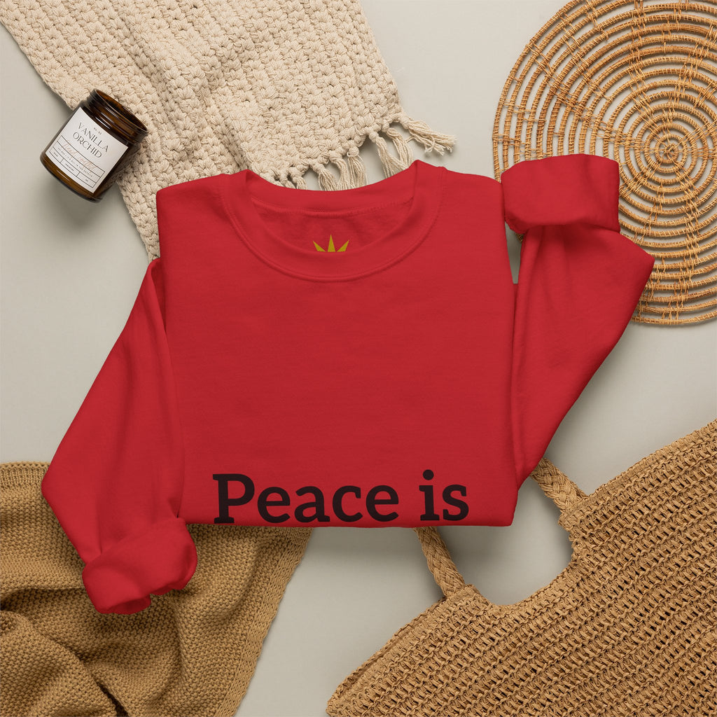 Crewneck Sweatshirt — "Peace is Freedom / Love Always Wins" Inspirational Heart Sleeve Pullover