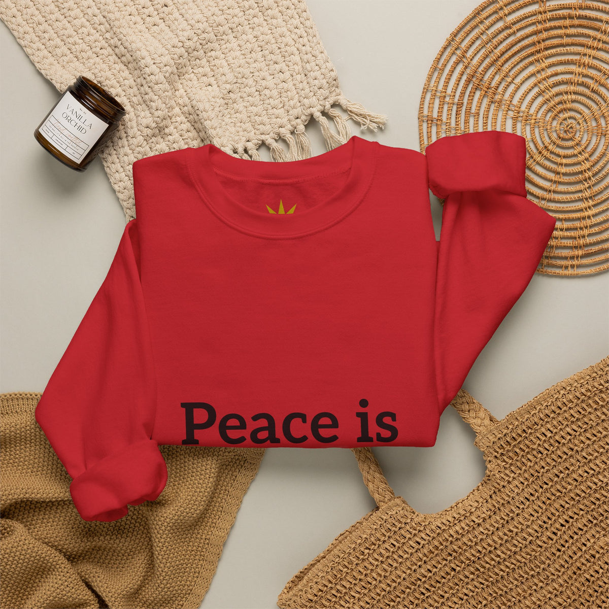 Crewneck Sweatshirt — "Peace is Freedom / Love Always Wins" Inspirational Heart Sleeve Pullover