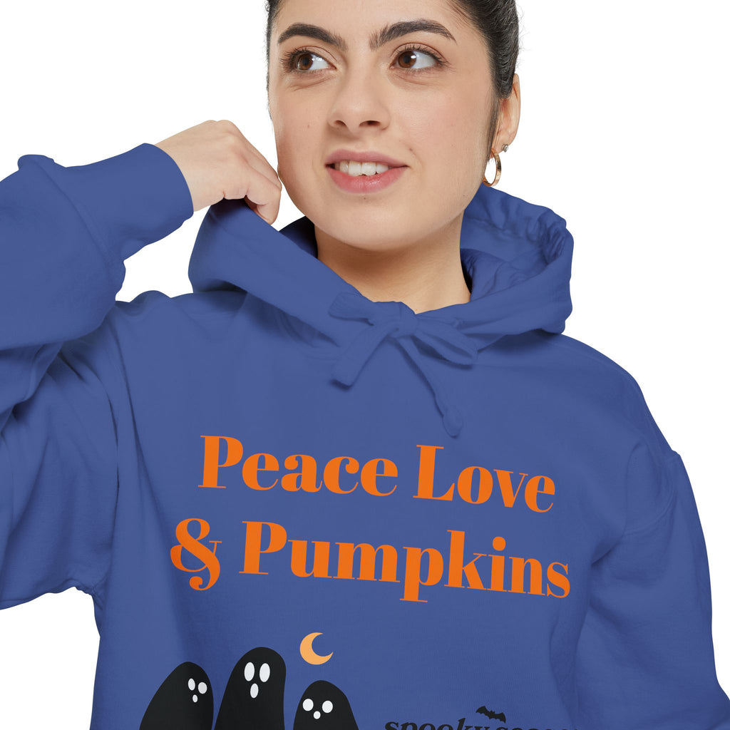 Halloween Hoodie — "Peace Love & Pumpkins" Ghosts Spooky Season Pullover