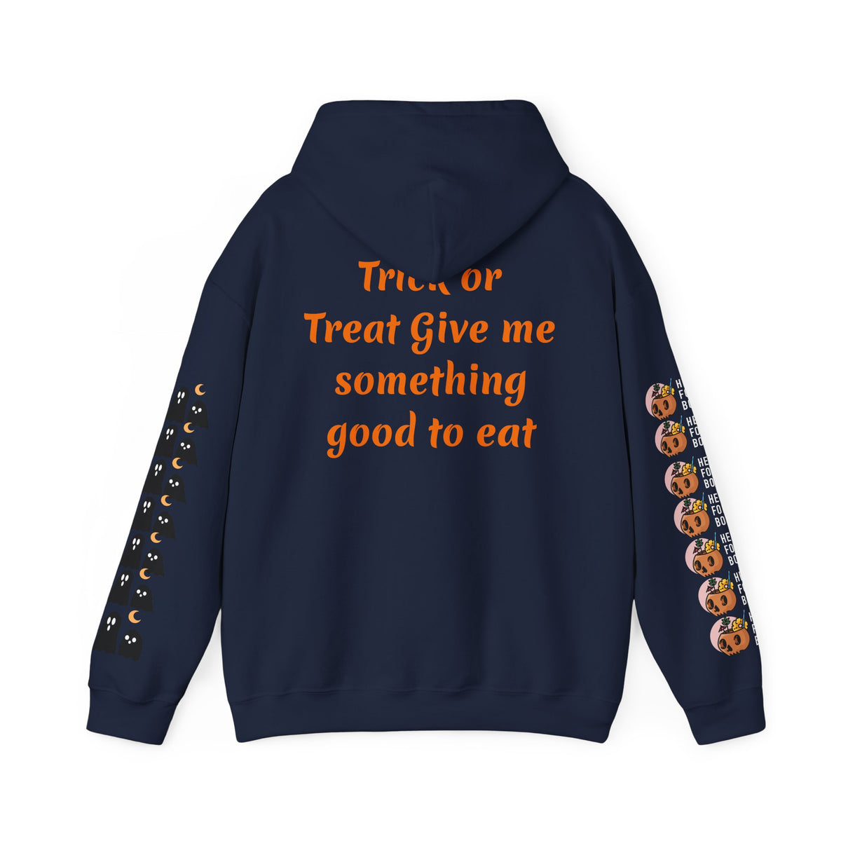 Copy of Halloween Hoodie — "Happy Halloween" & "Trick or Treat Give Me Something Good to Eat" Pumpkin & Ghost Sleeve Sweatshirt