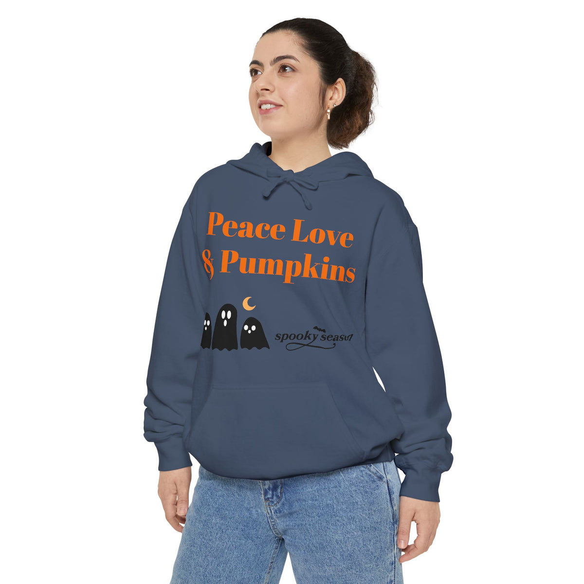 Halloween Hoodie — "Peace Love & Pumpkins" Ghosts Spooky Season Pullover